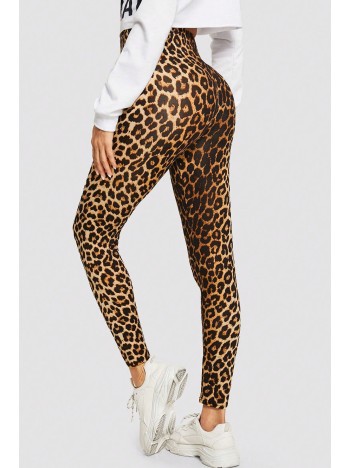 Kadın Leopar Desenli Yüksek Bel Dar Kesim Esnek Tayt – Modern Ve Şık Tasarım