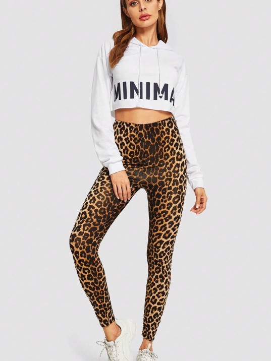 Kadın Leopar Desenli Yüksek Bel Dar Kesim Esnek Tayt – Modern Ve Şık Tasarım