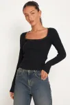 Kadın Siyah Kare Yaka Dantelli Uzun Kollu Crop Top Bluz – Şık, Rahat Ve Kolay Kombinlenebilir