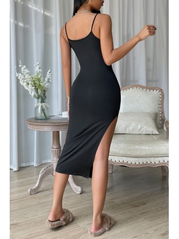 Kadın Siyah Yırtmaçlı Diz Altı Vücüdu Saran Gecelik Kadın Siyah Yırtmaçlı Diz Altı Vücüdu Saran Gecelik