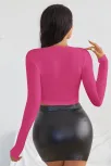 Kadın Fuşya Uzun Kol Kare Yaka Crop Top Bluz – Şık, Rahat Ve Kolay Kombinlenebilir