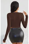 Kadın Kahverengi Uzun Kol Kare Yaka Crop Top Bluz – Şık, Rahat Ve Kolay Kombinlenebilir