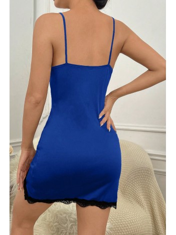 Kadın Mavi Göğsü Ve Bacakları Dantelli Yırtmaçlı Şık Gecelik – Modern Ve Şık Tasarım