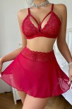 Kadın Kırmızı Göğsü Ve Beli Dantel Detaylı Etekli Takım – Modern, Konforlu Kadın Kırmızı Göğsü Ve Beli Dantel Detaylı Etekli Takım – Modern, Konforlu