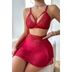 Kadın Kırmızı Göğsü ve Beli Dantel Detaylı Etekli Takım – Modern, Konforlu