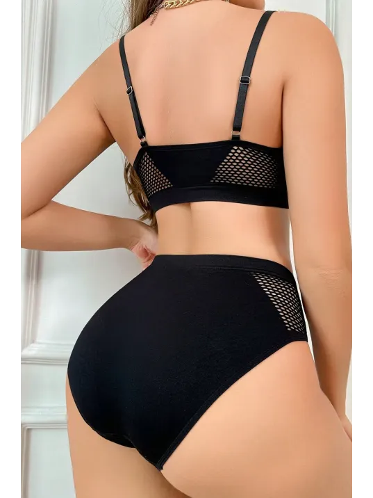 Kadın Siyah Beli Ve Sırtı File Detaylı Şık Çamaşır Takımı – Modern, Konforlu Ve Günlük Kombinlere Uygun