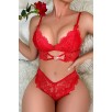 Kadın Kırmızı Kalp Tokalı Çapraz Lastik Detaylı Dantel İç Çamaşır Takımı – Modern, Konforlu