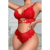 Kadın Kırmızı Kalp Tokalı Çapraz Lastik Detaylı Dantel İç Çamaşır Takımı – Modern, Konforlu