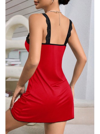 Kadın Kırmızı Dantel Asılı Fiyonk Detaylı Gecelik Takımı – Modern, Konforlu ve Günlük Kombinlere Uygun