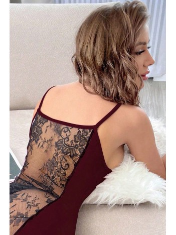 Kadın Bordo Sırt Kısmı Komple Dantelli Mini Gecelik – Modern Ve Şık Tasarım