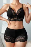 Kadın Siyah Kaşkorse Ve Dantel Detaylı Şortlu Gecelik Takım
