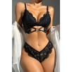 Kadın Siyah Kalp Tokalı Çapraz Lastik Detaylı Dantel İç Çamaşır Takımı Kadın Siyah Kalp Tokalı Çapraz Lastik Detaylı Dantel İç Çamaşır Takımı