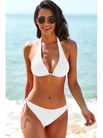Kadın Beyaz Belden, Boyundan Bağlamalı Ve Ayarlanabilir Külotlu Üçgen Bikini Mayo Takımı – Modern, Konforlu Ve Günlük Kombinlere Uygun