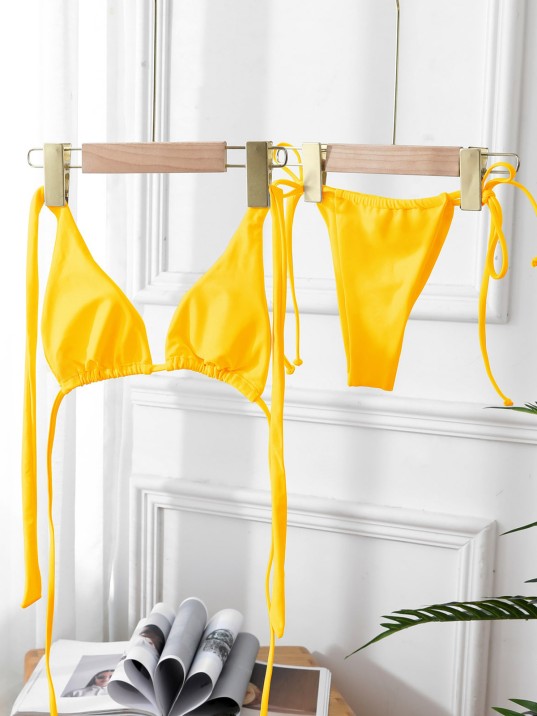 Kadın Sarı Yandan Bağlamalı Tangalı Üçgen Bikini Mayo Takımı – Modern, Konforlu ve Günlük Kombinlere Uygun
