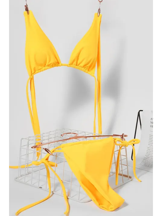 Kadın Sarı Yandan Bağlamalı Tangalı Üçgen Bikini Mayo Takımı – Modern, Konforlu Ve Günlük Kombinlere Uygun