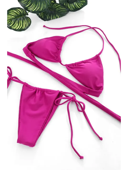 Kadın Fuşya Yandan Bağlamalı Tangalı Üçgen Bikini Mayo Takımı – Modern, Konforlu Ve Günlük Kombinlere Uygun