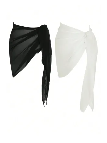Kadın Siyah Beyaz Transparan Belden Bağlamalı Pareo 2'li – Modern Ve Şık Tasarım
