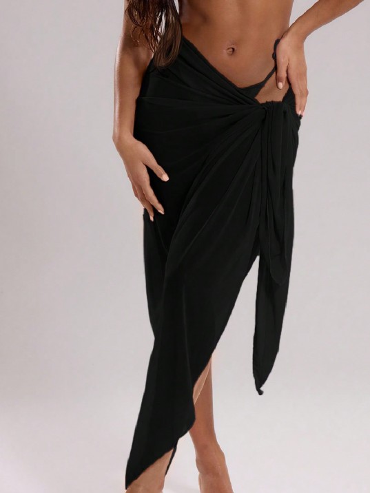 Kadın Siyah Bodrum Stili Bağlama Detaylı 150x75 Pareo – Modern ve Şık Tasarım