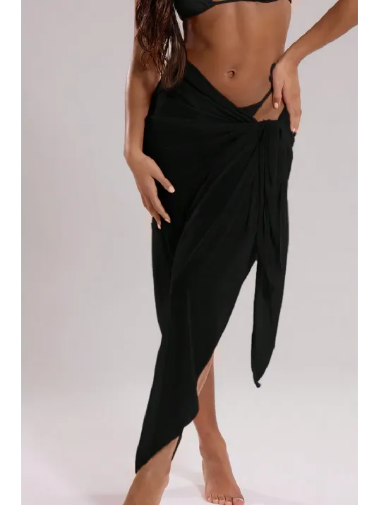 Kadın Siyah Bodrum Stili Bağlama Detaylı 150x75 Pareo – Modern Ve Şık Tasarım