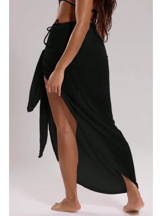 Kadın Siyah Bodrum Stili Bağlama Detaylı 150x75 Pareo – Modern Ve Şık Tasarım