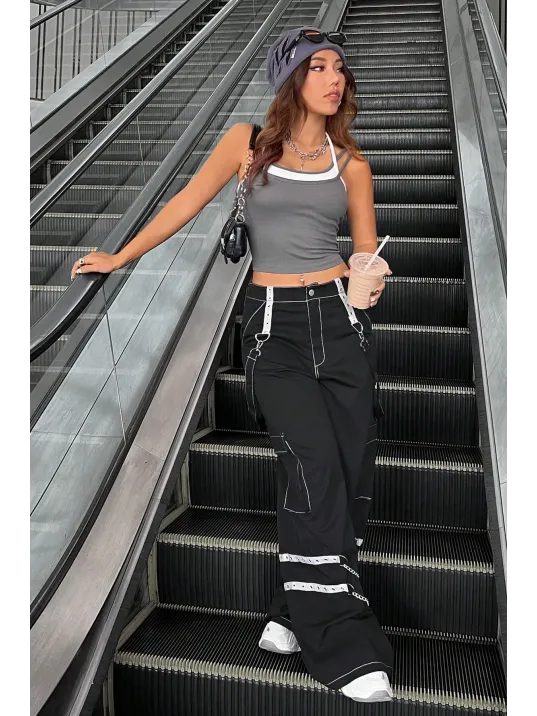 Kadın Antrasit Gri Beyaz Çift Renk Çapraz Askılı Crop Top Bluz – Şık, Rahat Ve Kolay Kombinlenebilir