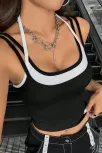 Kadın Beyaz Siyah Çift Renk Çapraz Askılı Crop Top Bluz – Şık, Rahat Ve Kolay Kombinlenebilir