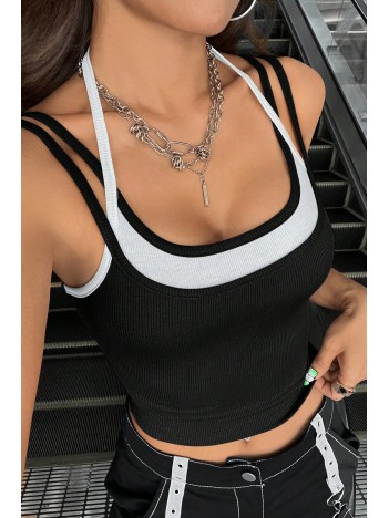 Kadın Beyaz Siyah Çift Renk Çapraz Askılı Crop Top Bluz – Şık, Rahat Ve Kolay Kombinlenebilir
