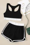 Kadın Siyah Beyaz Lastikli Çapraz Crop Toplu Şortlu Gecelik Takım – Modern, Konforlu Ve Günlük Kombinlere Uygun