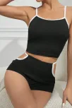Kadın Siyah Beyaz Şortlu Cut-out Detaylı Gecelik Takımı – Modern, Konforlu Ve Günlük Kombinlere Uygun