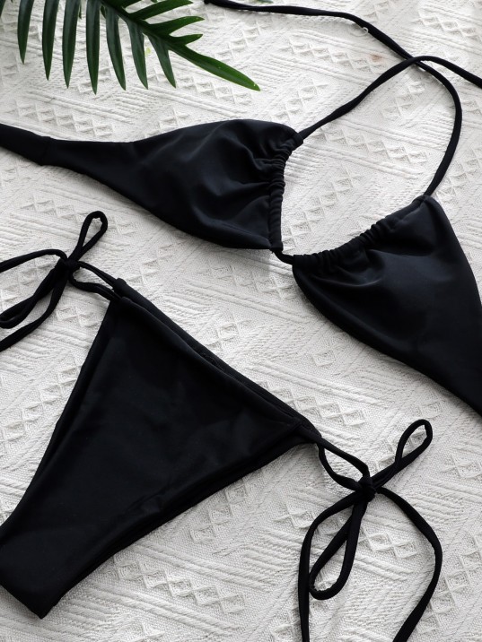Kadın Siyah Yandan Bağlamalı Tangalı Üçgen Bikini Mayo Takımı – Modern, Konforlu Ve Günlük Kombinlere Uygun Kadın Siyah Yandan Bağlamalı Tangalı Üçgen Bikini Mayo Takımı – Modern, Konforlu Ve Günlük Kombinlere Uygun