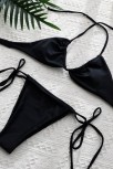 Kadın Siyah Yandan Bağlamalı Tangalı Üçgen Bikini Mayo Takımı – Modern, Konforlu Ve Günlük Kombinlere Uygun