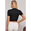 Kadın Siyah Yarım Fermuarlı Ve Kısa Kollu Crop Top Bluz Kadın Siyah Yarım Fermuarlı Ve Kısa Kollu Crop Top Bluz