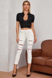 Kadın Siyah Yarım Fermuarlı Ve Kısa Kollu Crop Top Bluz