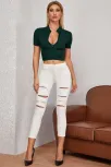 Kadın Yeşil Yarım Fermuarlı Ve Kısa Kollu Crop Top Bluz – Şık, Rahat Ve Kolay Kombinlenebilir