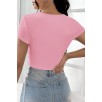 Kadın Pembe Yarım Kol Düz Yaka Crop Top Bluz – Şık, Rahat Ve Kolay Kombinlenebilir