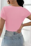 Kadın Pembe Yarım Kol Düz Yaka Crop Top Bluz – Şık, Rahat Ve Kolay Kombinlenebilir