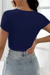 Kadın Lacivert Yarım Kol Düz Yaka Crop Top Bluz – Şık, Rahat Ve Kolay Kombinlenebilir