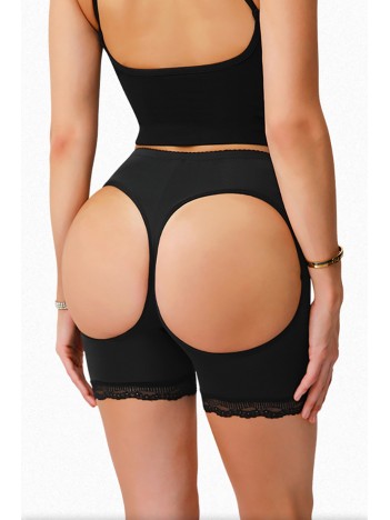 Kadın Siyah Pop Up Kalça Kaldırıcı ve Sekillendirici Dantel Paçalı Şort Külot – Modern ve Şık Tasarım