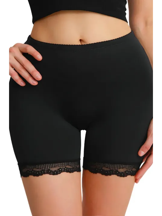 Kadın Siyah Pop Up Kalça Kaldırıcı Ve Sekillendirici Dantel Paçalı Şort Külot – Modern Ve Şık Tasarım