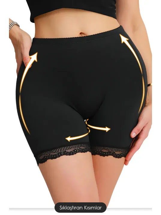 Kadın Siyah Pop Up Kalça Kaldırıcı Ve Sekillendirici Dantel Paçalı Şort Külot – Modern Ve Şık Tasarım