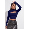 Kadın Lacivert Göğüs Dekolteli Uzun Kollu Cut Out Crop Top Bluz – Şık, Rahat Ve Kolay Kombinlenebilir Kadın Lacivert Göğüs Dekolteli Uzun Kollu Cut Out Crop Top Bluz – Şık, Rahat Ve Kolay Kombinlenebilir