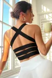 Kadın Siyah Sırtı Çapraz Lastik Detaylı Crop Top Bluz – Şık, Rahat Ve Kolay Kombinlenebilir