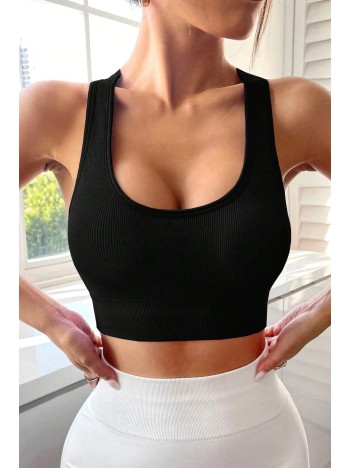 Kadın Siyah Sırtı Çapraz Lastik Detaylı Crop Top Bluz – Şık, Rahat Ve Kolay Kombinlenebilir