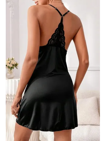 Kadın Siyah Göğüs Ve Sırt Kısmı Dantel Detaylı Özel Gecelik – Modern Ve Şık Tasarım