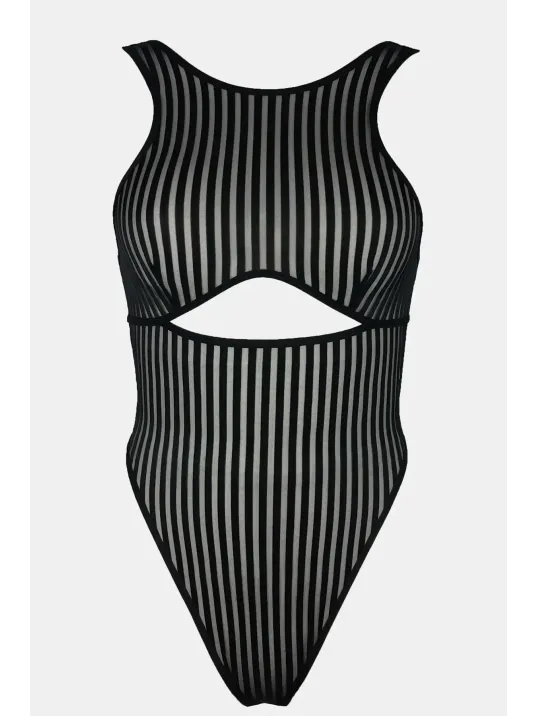 Kadın Siyah Cut-out Detaylı Transparan Çizgili Gecelik – Modern Ve Şık Tasarım