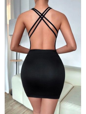 Kadın Siyah Göbek Dekolteli Çapraz Sırt Detaylı Gecelik – Modern Ve Şık Tasarım