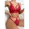Kadın Kırmızı Cut-Out Büstiyerli Beli Çapraz Lastikli Külotlu Çamaşır Takımı – Modern, Konforlu ve Günlük Kombinlere Uygun