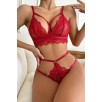 Kadın Kırmızı Cut-Out Büstiyerli Beli Çapraz Lastikli Külotlu Çamaşır Takımı – Modern, Konforlu ve Günlük Kombinlere Uygun