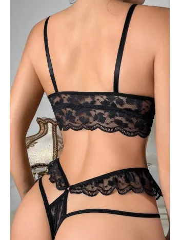 Kadın Siyah Beli Dantel Detaylı Tanga Külotlu Çamaşır Takımı – Modern, Konforlu Ve Günlük Kombinlere Uygun
