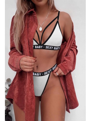 Kadın Beyaz Yazı Detaylı Ipli Sütyen Takımı – Modern, Konforlu ve Günlük Kombinlere Uygun